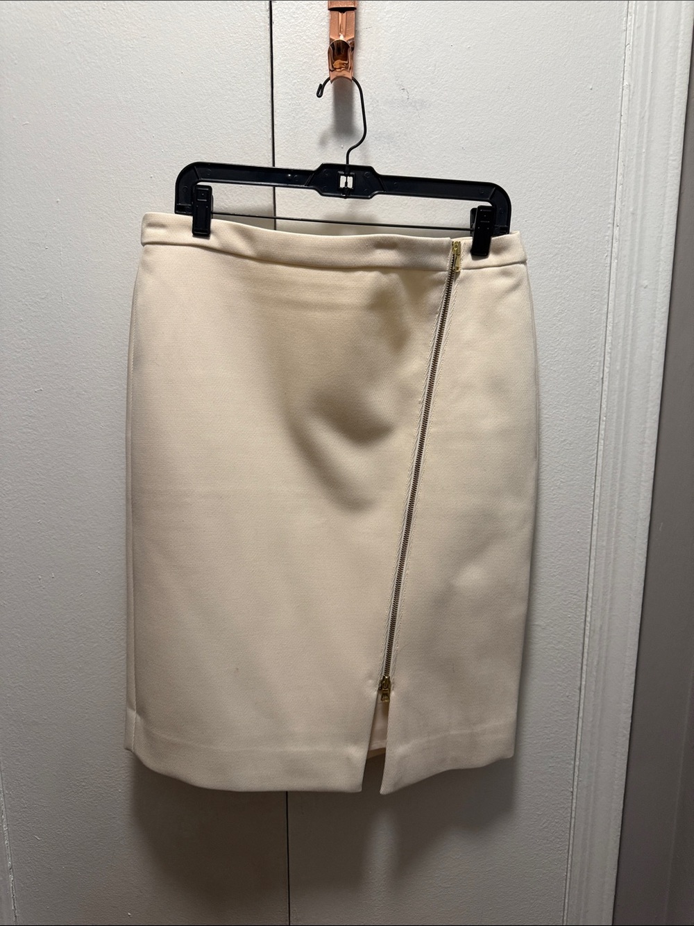 J. Crew Cream Pencil Skirt with Diagonal Zip Detail